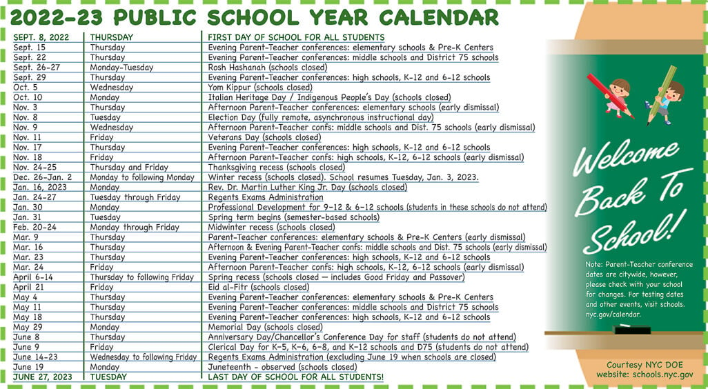 2022 23 NYC Public School calendar qchron