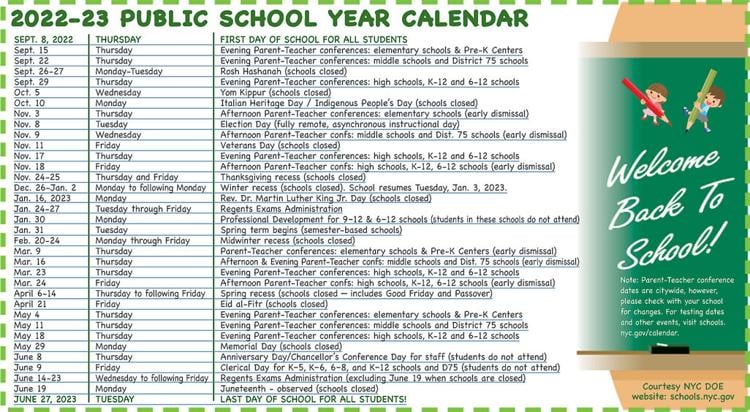 2022 23 NYC Public School calendar qchron com