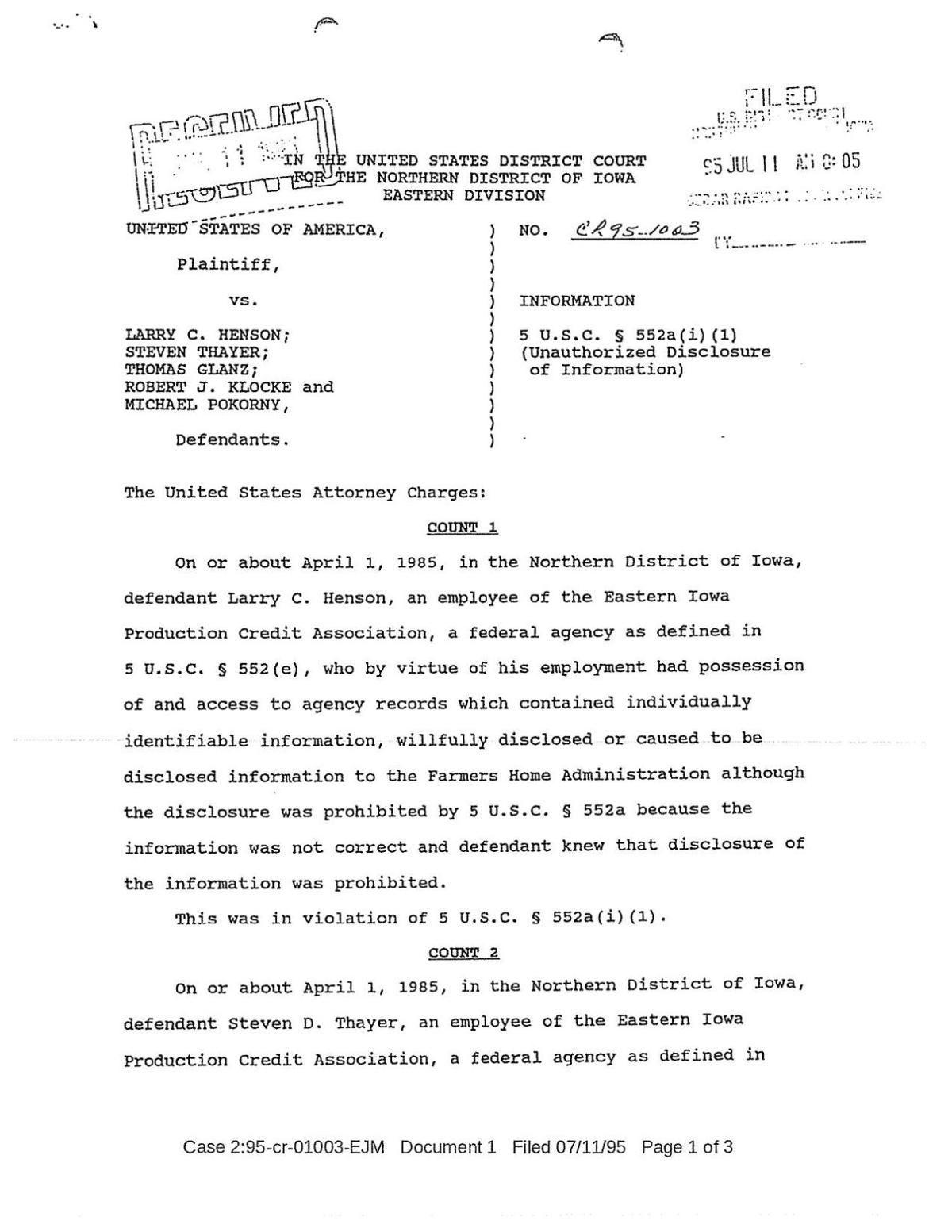 United States of America, plaintiffs, v. Larry C. Henson et al.,  defendants, U.S District Court, Northern District of Iowa.pdf