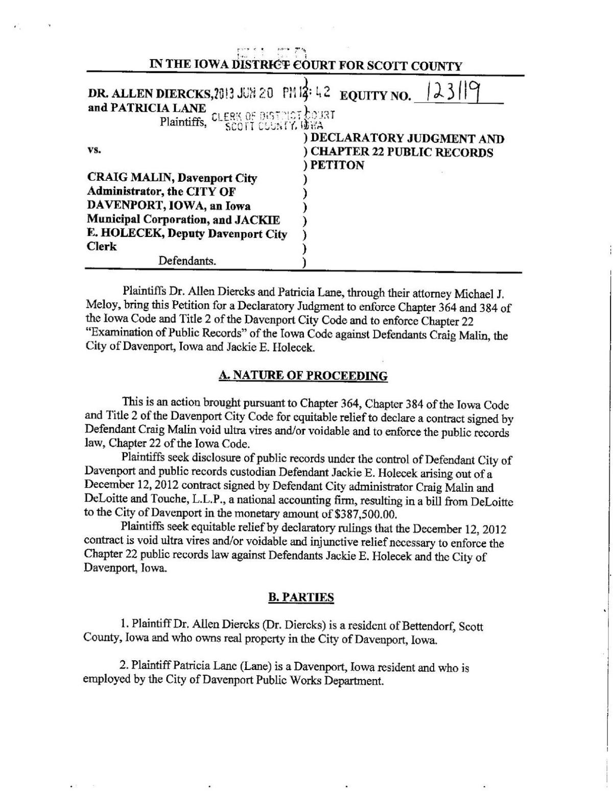 Alan Diercks Lawsuit Against Davenport Pdf Qctimes Com