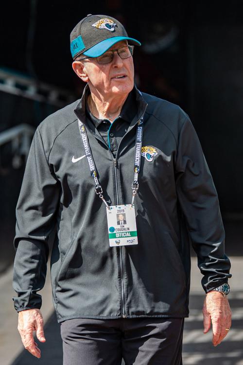 Jacksonville Jaguars executive vice president of football operations Tom Coughlin walked out of the tunnel at TIAA Bank Field in Jacksonville, Fla., on October, 2019. Coughlin had fined players millions of dollars for rules infractions, including missing doctor and rehabilitation appointments during the offseason - a blatant violation of the NFL's Collective Bargaining Agreement with the NFL Players Association.