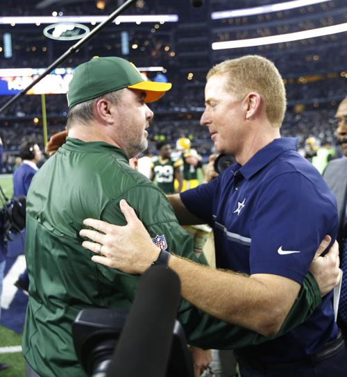 Green Bay Packers head coach Mike McCarthy and Dallas Cowboys head coach Jason Garrett on Sunday, Jan. 15, 2017 in AT&T Stadium in Arlington, Texas.