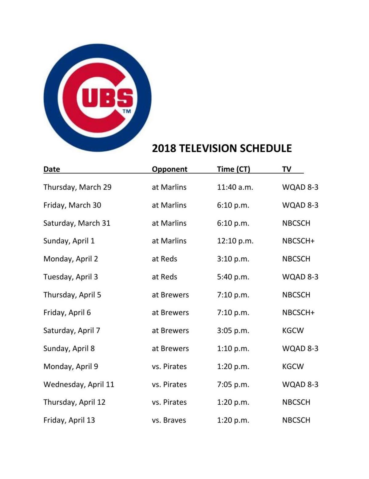 58 Best Pictures Cubs Baseball Schedule Printable / Nfl Week 15