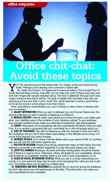 Office chit-chat: Avoid these topics