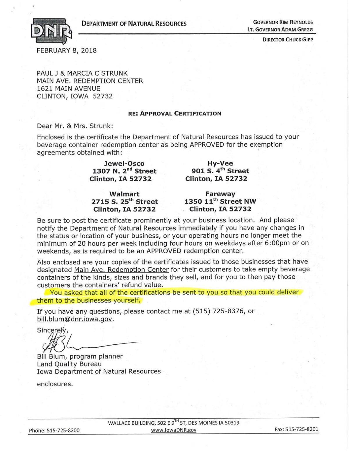 Approved Redemption Center Certificates Qctimes Com