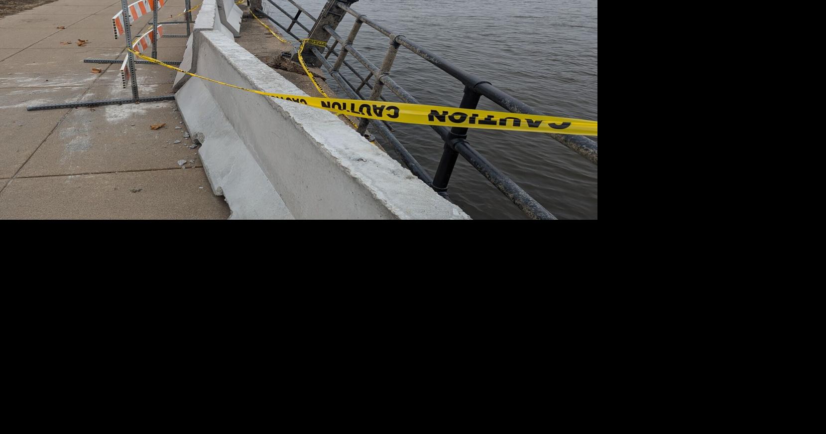 Crash into Davenport riverfront railing causes damage to seawall, railing