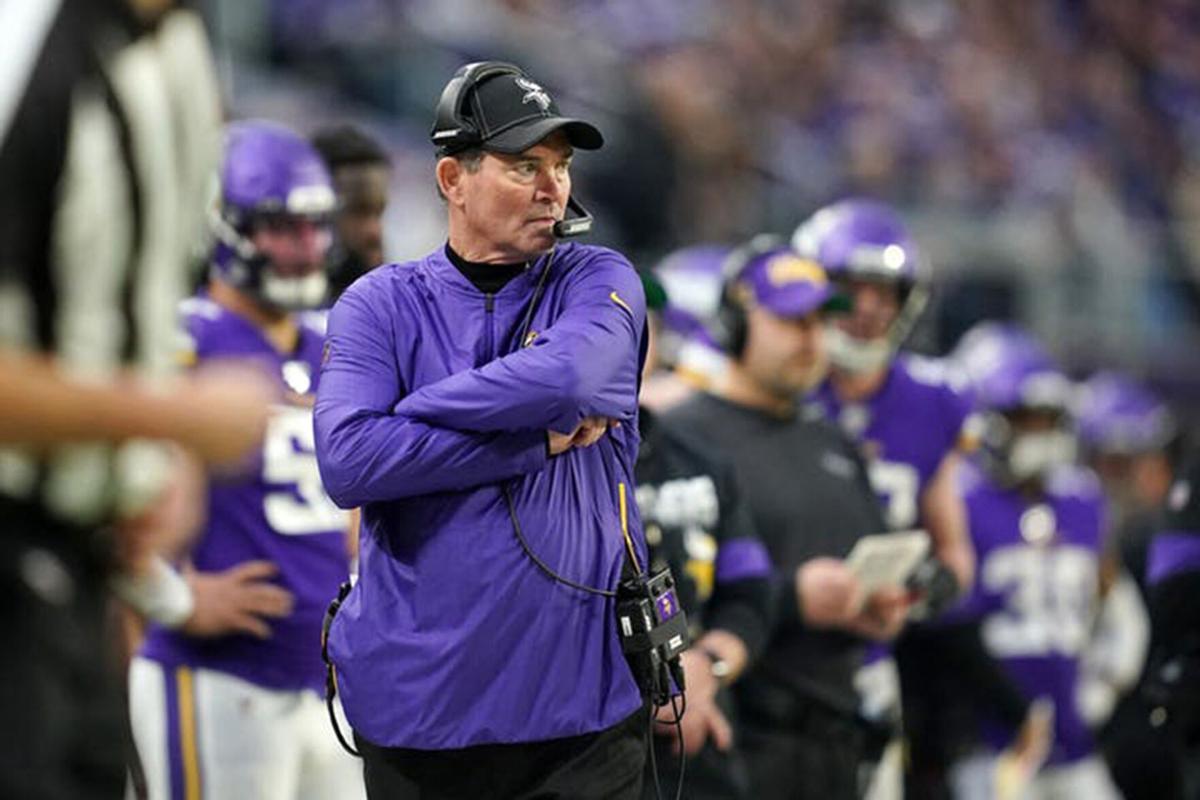 Mike Zimmer watches from the sidelines as the Vikings play the Bears on Dec. 30, 2019.