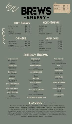 Brews Energy menu