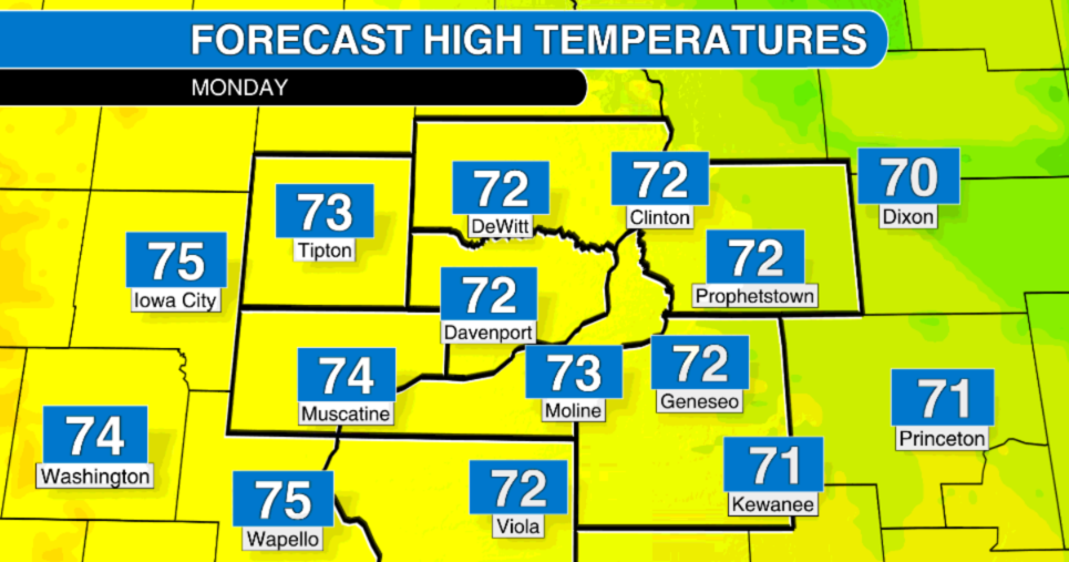 Seasonable temps today in the Quad Cities, warming trend begins Tuesday