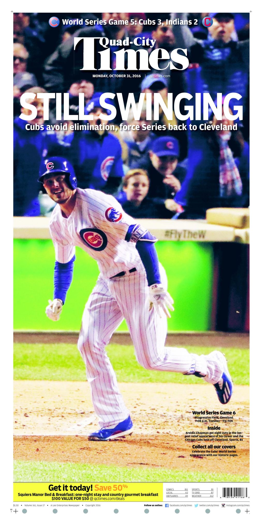 Chicago Cubs World Series Sports Section Front Page Poster 11/3/2016