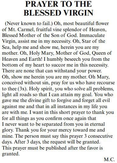 PRAYER TO THE BLESSED VIRGIN