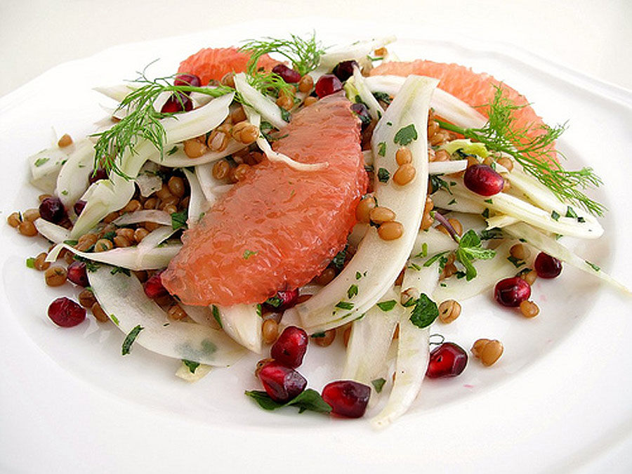 Fennel, grapefruit Salad with wheat berries Food and Cooking