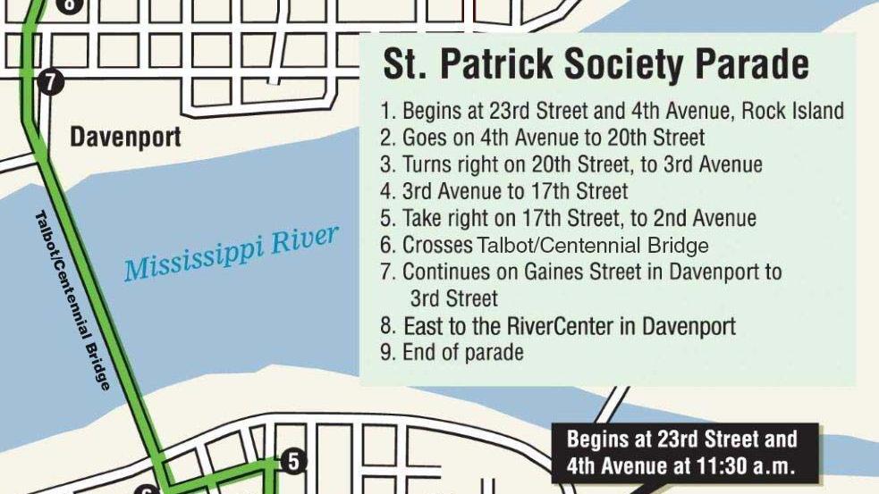 Route And Closures For The Aug 28 St Patrick Society Grand Parade Xxxv 2 Local News Qctimes Com 2022 Ford Island Bridge Run Map