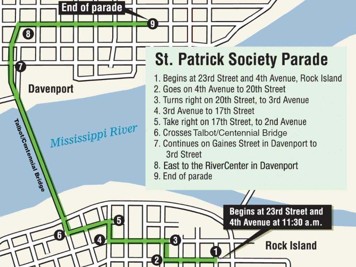 Route And Closures For The Aug 28 St Patrick Society Grand Parade Xxxv 2 Local News Qctimes Com Dogtown St. Patricks Day Parade 2022 Route Map