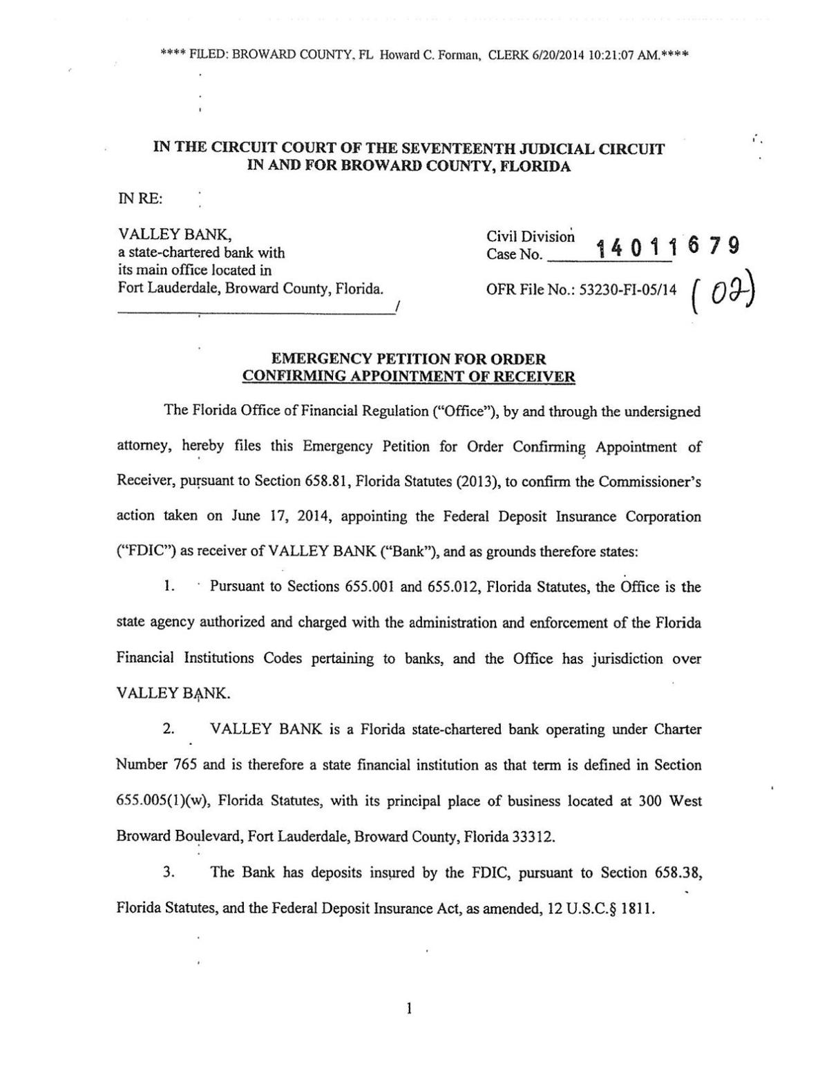 Documents confirming the FDIC as receiver of Valley Bank (Florida), Broward  County, Florida.pdf
