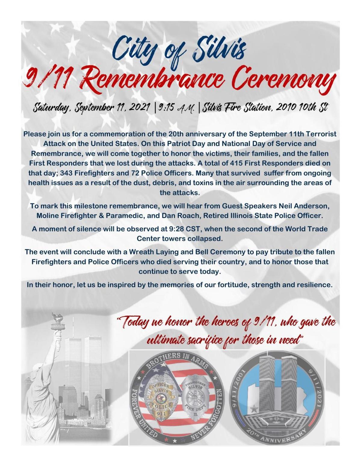 Silvis holding ceremony to mark 20th anniversary of 9/11 attacks