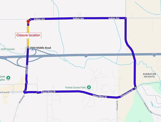 Middle Road North of I-80 to Close June 8 for Construction Work