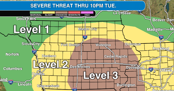 Severe storms expected in Iowa through Tuesday evening