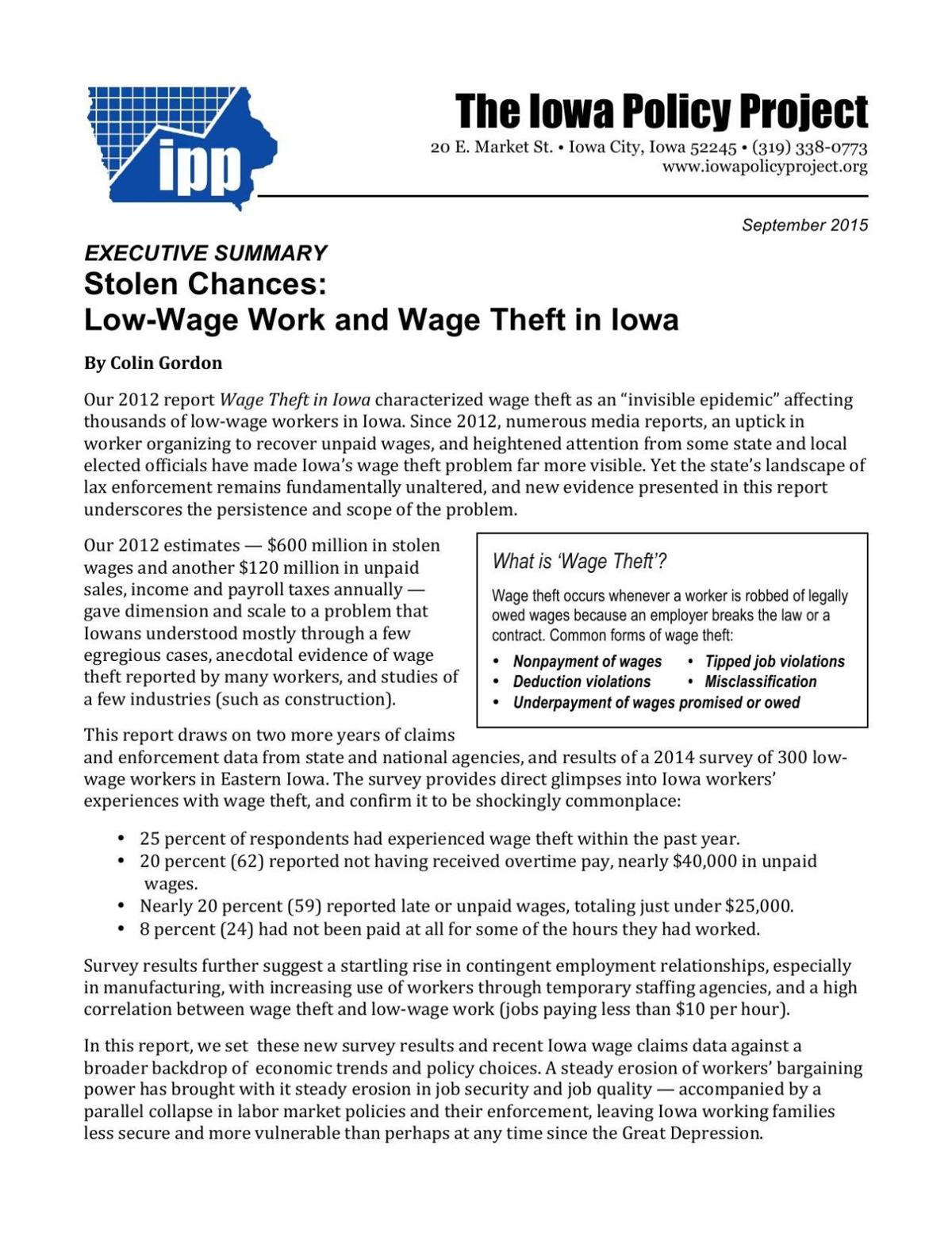 Wage theft executive summary