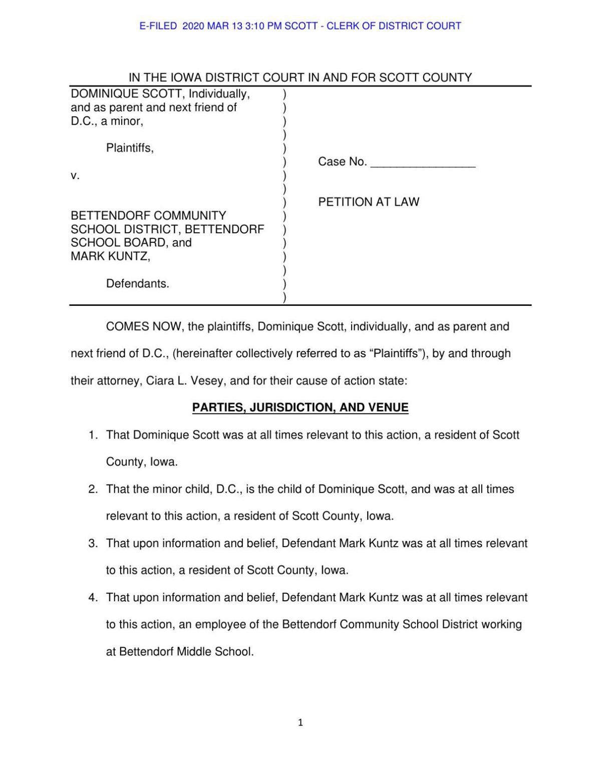 Bettendorf parent files lawsuit against teacher school board district