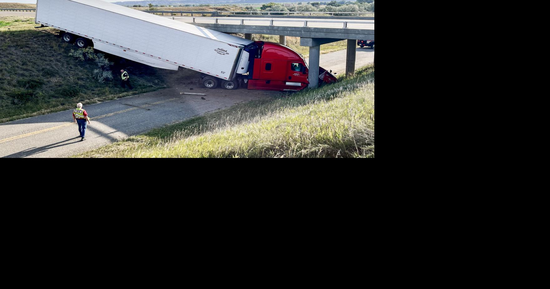 Semi truck crashes under I-94 bridge near Glendive, no injuries ...