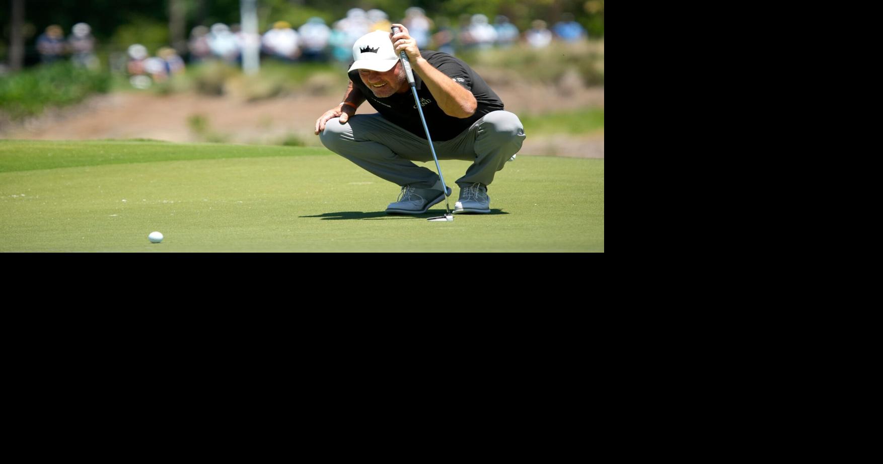 Alex Cejka from Germany studies his putt on the 12th hole. The first round of the 2026 Senior PGA Championship was held