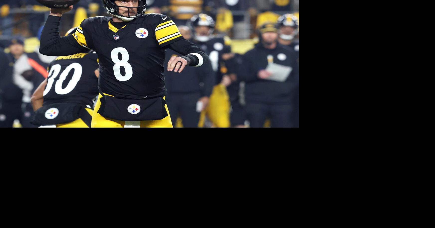 Pittsburgh Steelers quarterback Aaron Rodgers (8) throws during the first half of an AFC Wild Card Round game against the Houston Texans at Acrisure Stadium in Pittsburgh on Jan. 12, 2026.
