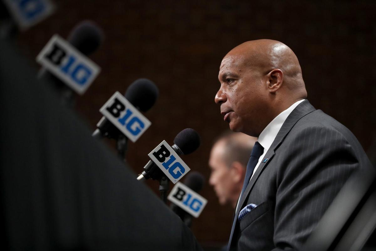 Big Ten commissioner Kevin Warren speaks about the cancellation of the Men's Big 10 Basketball Tournament at Bankers Life Fieldhouse in Indianapolis on March 12, 2020.