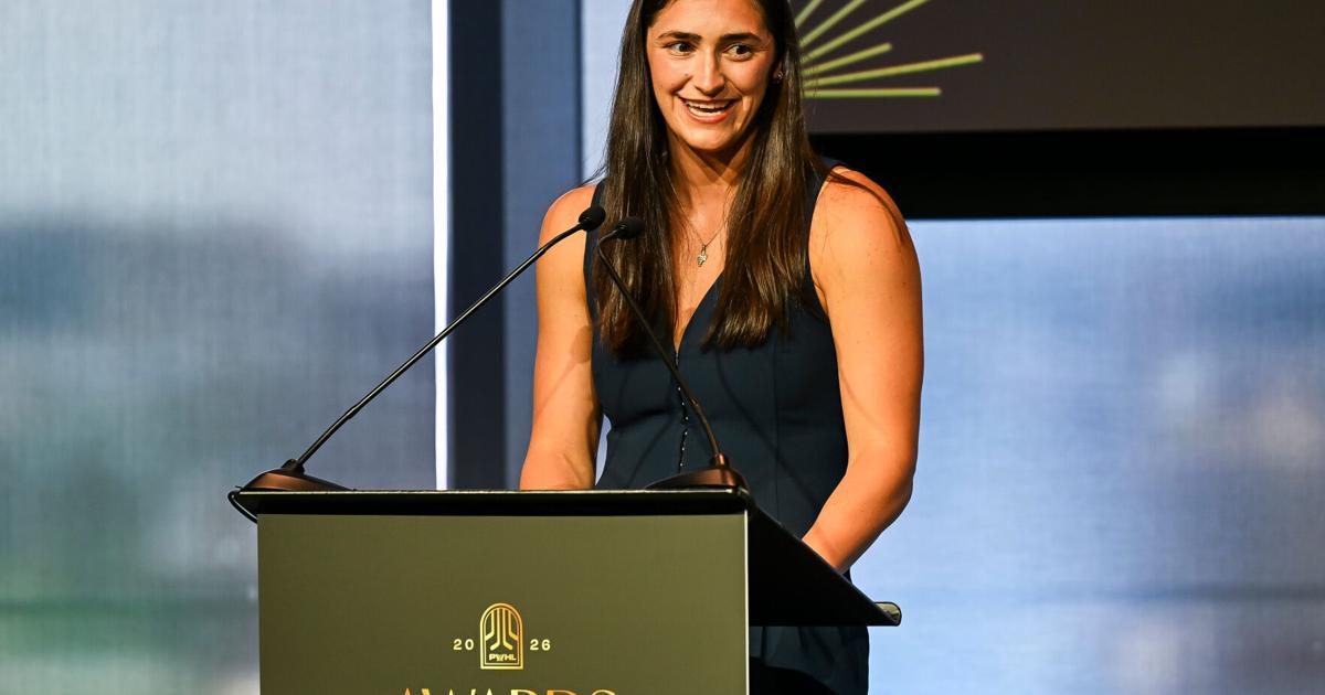 Boston Fleet defenseman Megan Keller is awarded Defender of the Year during the PWHL Awards ceremony on Tuesday, June 16, 2026 in Detroit.