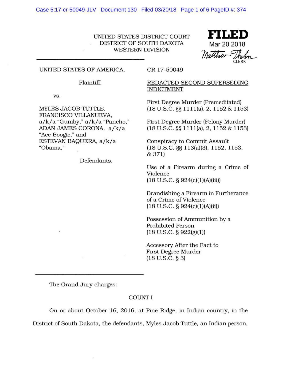 USA vs. Myles Jacob Tuttle, Francisco Villanueva, Adan James Corona and Estevan Baquera