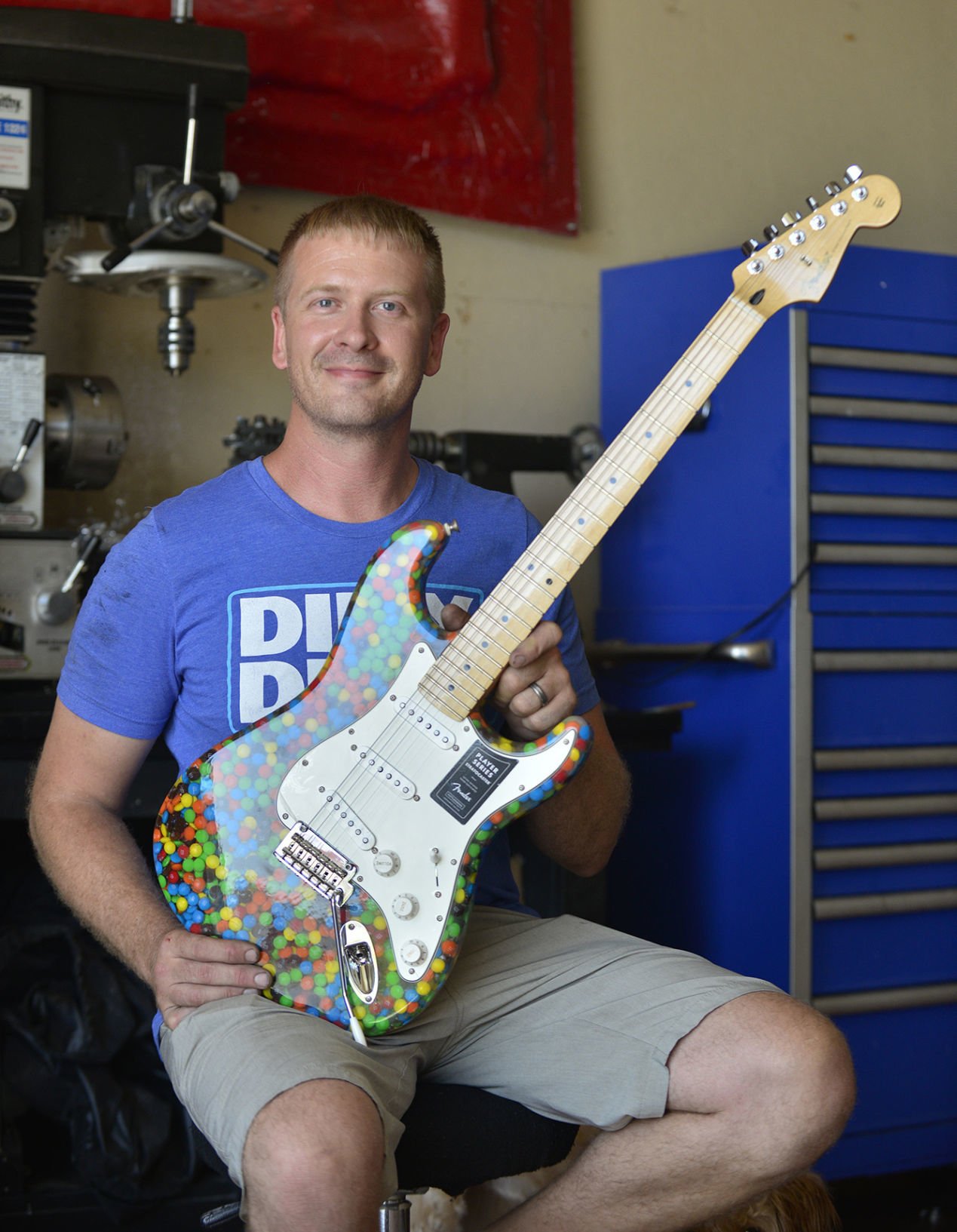 Norfolkan man assembles a sweet guitar made out of M Ms