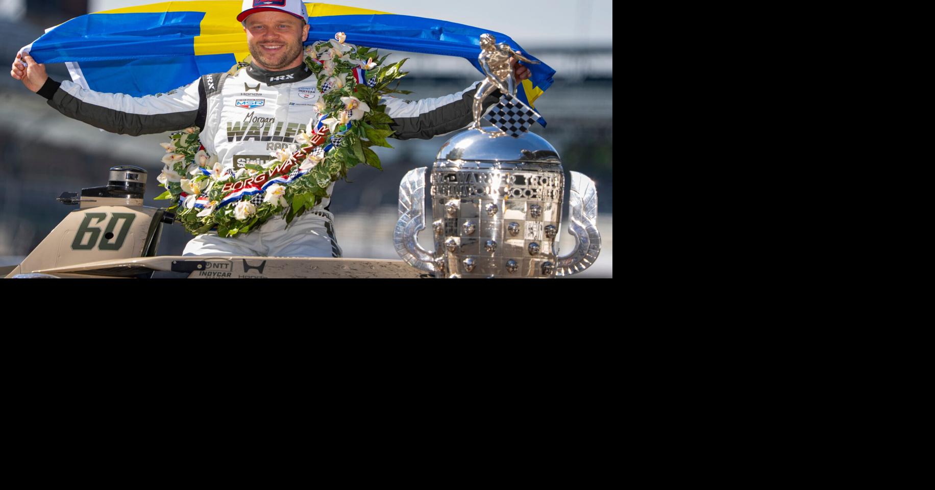 Meyer Shank Racing with Curb Agajanian driver Felix Rosenqvist (60) poses for photos on Monday, May 25, 2026, after winning the 110th running of the Indianapolis 500 at Indianapolis Motor Speedway.