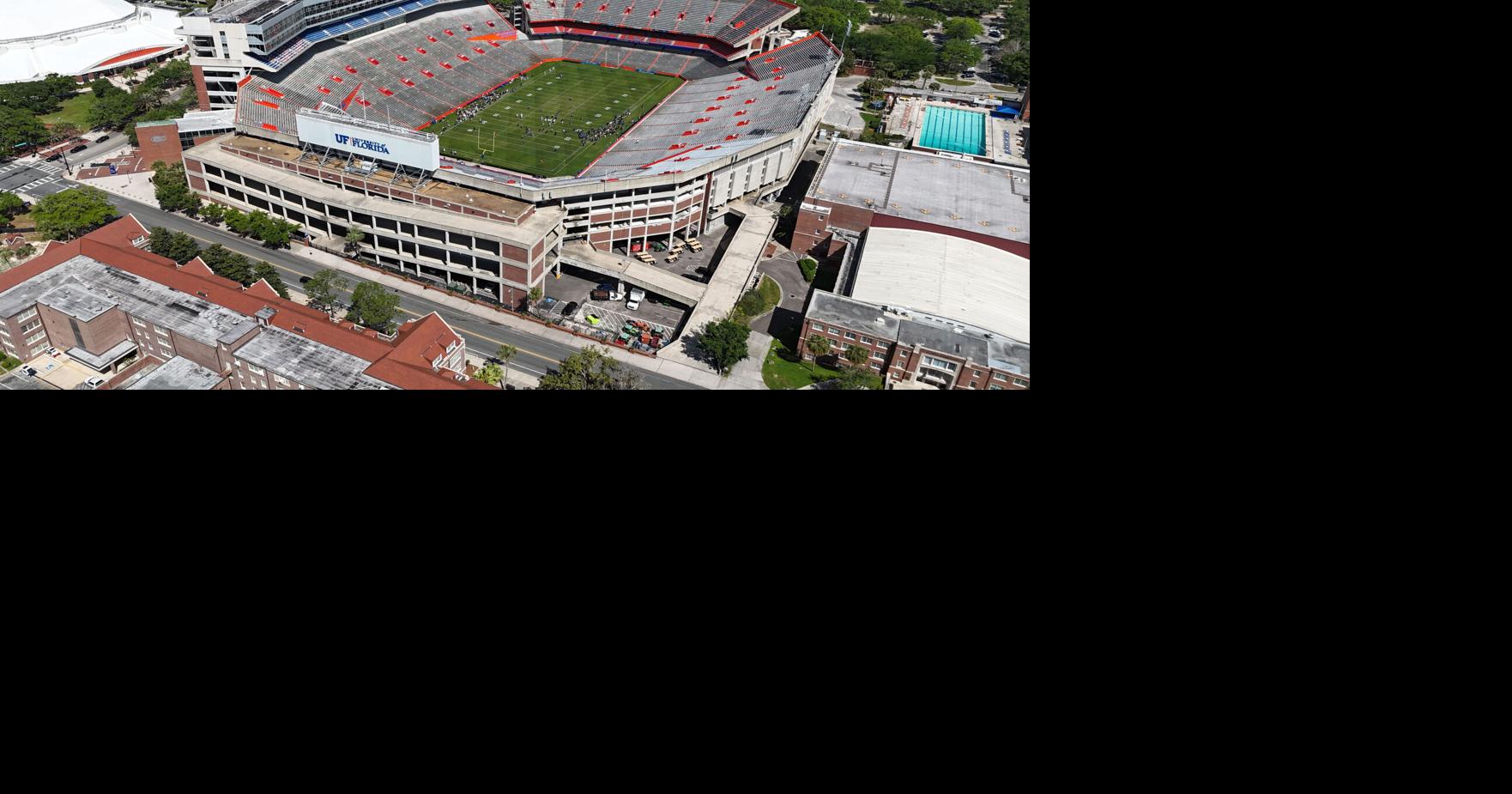 Apr 5, 2025; Gainesville, FL, USA; A general overall aerial view of Ben Hill Griffin Stadium on the campus of the University of Florida. Mandatory Credit: Kirby Lee-Imagn Images