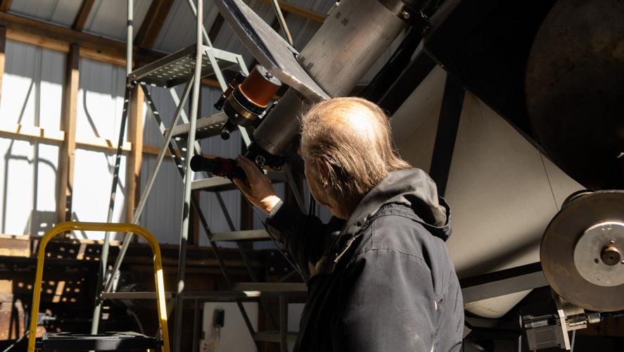 Ron Dyvig next to Badlands Observatory main telescope