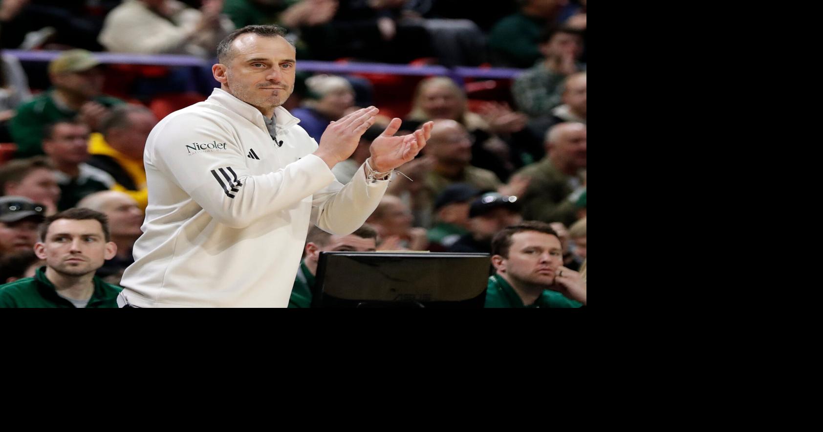 University of Wisconsin-Green Bay men's basketball head coach Doug Gottlieb during a game against Wright State on Feb. 1, 2026, at the Resch Center in Ashwaubenon, Wis. Wright State defeated UW-Green Bay 83-75.