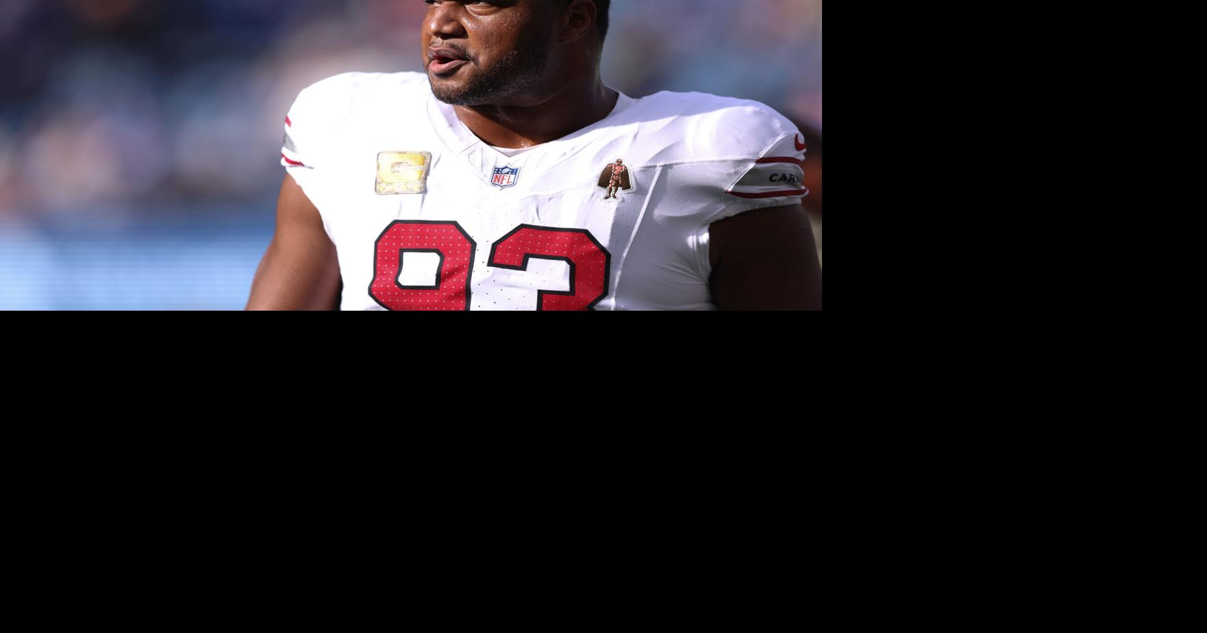 Nov 9, 2025; Seattle, Washington, USA; Arizona Cardinals defensive tackle Calais Campbell (93) looks on before the game against the Seattle Seahawks at Lumen Field. Mandatory Credit: Kevin Ng-Imagn Images
