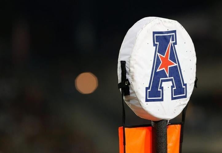 Sep 5, 2015; Cincinnati, OH, USA; A detailed view of the American Athletic Conference logo on a field marker at Nippert Stadium. The Bearcats won 52-10. Mandatory Credit: Aaron Doster-USA TODAY Sports