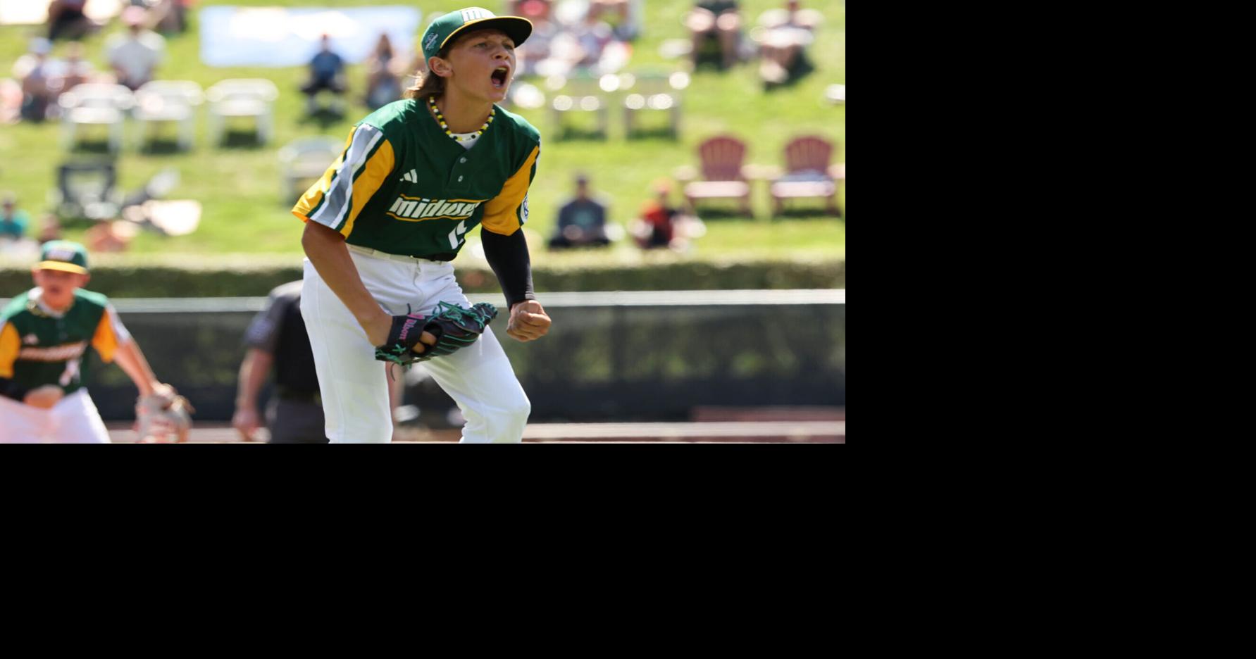 Pitcher Cooper Thissen of Davenport, Iowa, (Midwest Region) strikes out the side in the first inning against Bonita, California