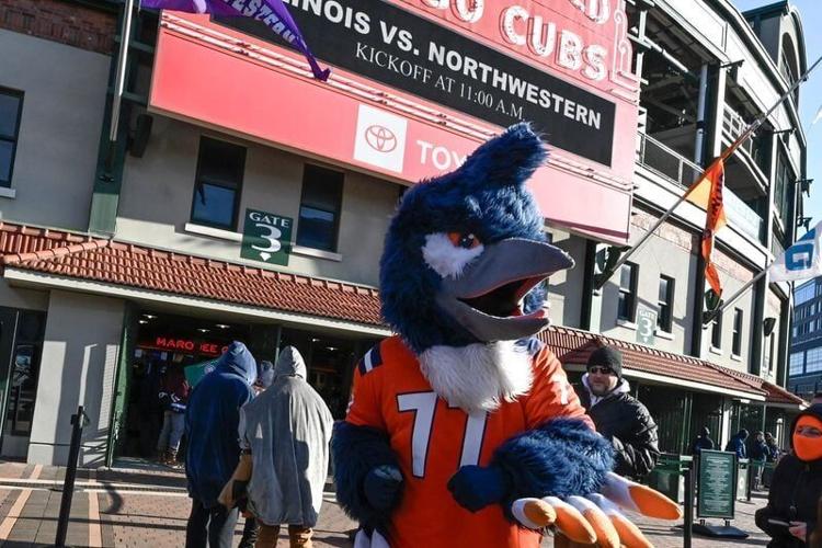 Nov 30, 2024; Chicago, Illinois, USA; The ÒKingfisherÓ is seen before the game between Northwestern Wildcats and Illinois Fighting Illini at Wrigley Field. Mandatory Credit: Matt Marton-Imagn Images