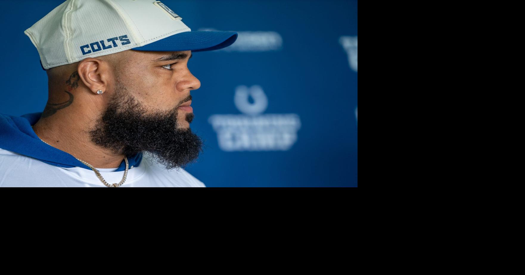 Indianapolis Colts wide receiver Keenan Allen speaks with media Wednesday, Aug. 19, 2026, ahead of the Colts’ joint practice