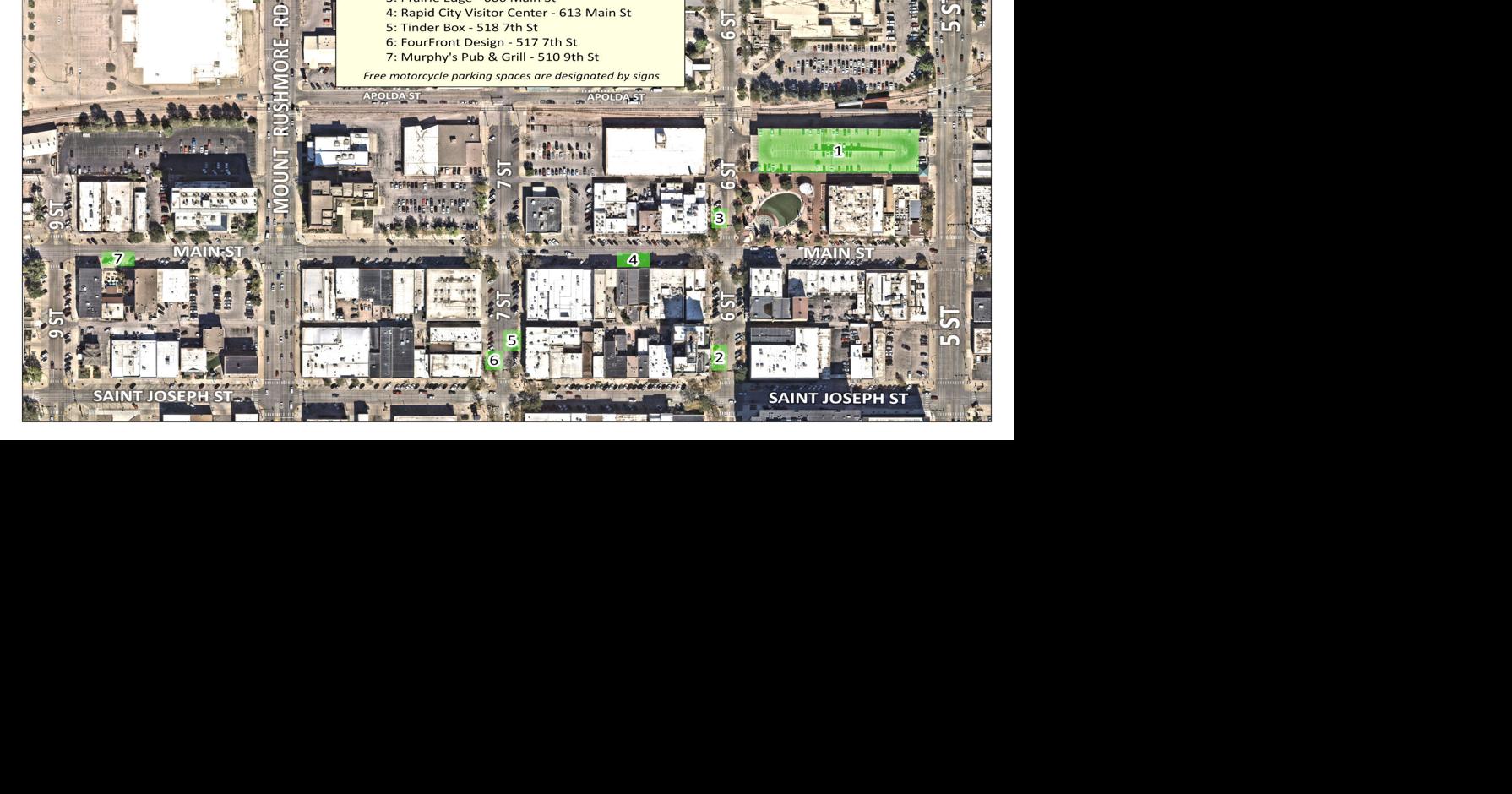 Check out the city's map for free motorcycle parking in Rapid City