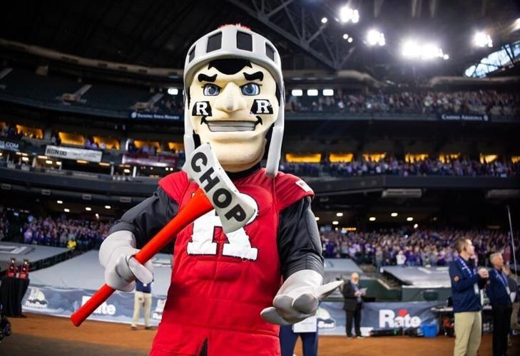 Dec 26, 2024; Phoenix, AZ, USA; Rutgers Scarlet Knights mascot Sir Henry during the Rate Bowl at Chase Field. Mandatory Credit: Mark J. Rebilas-Imagn Images