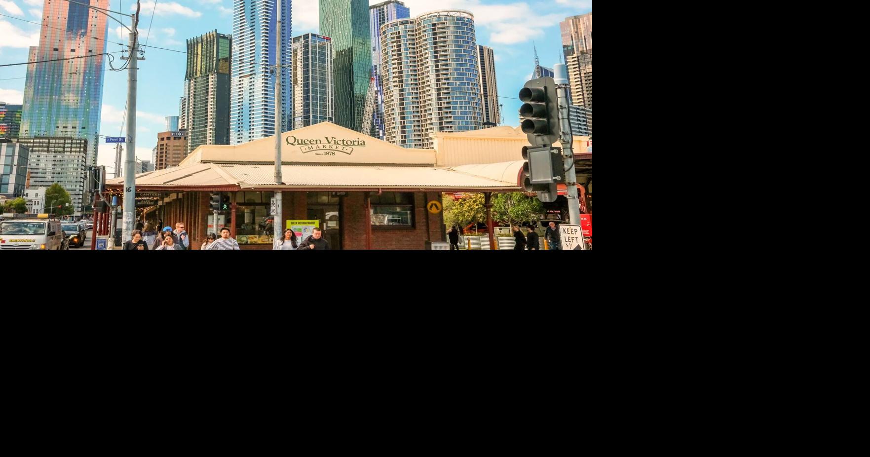 A skyline view from the Queen Victoria Market on a sunny day in Melbourne.