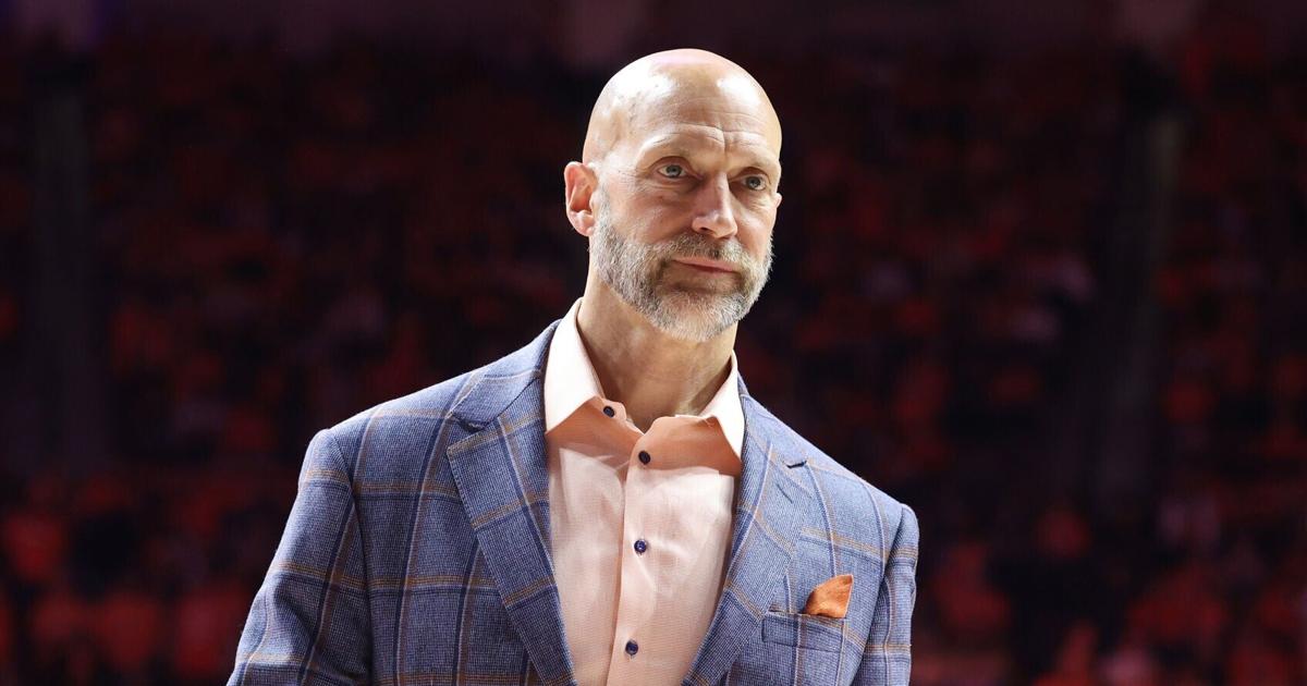 Illinois athletic director Josh Whitman attends a men's basketball game against Michigan on Feb. 27, 2026, at the State Farm Center in Champaign, Illinois.