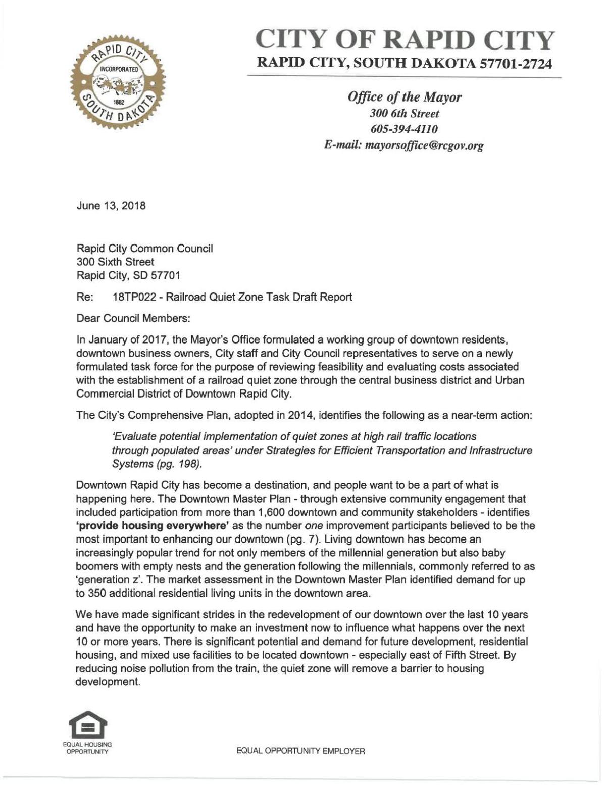 Mayor Steve Allender memo to Rapid City Council
