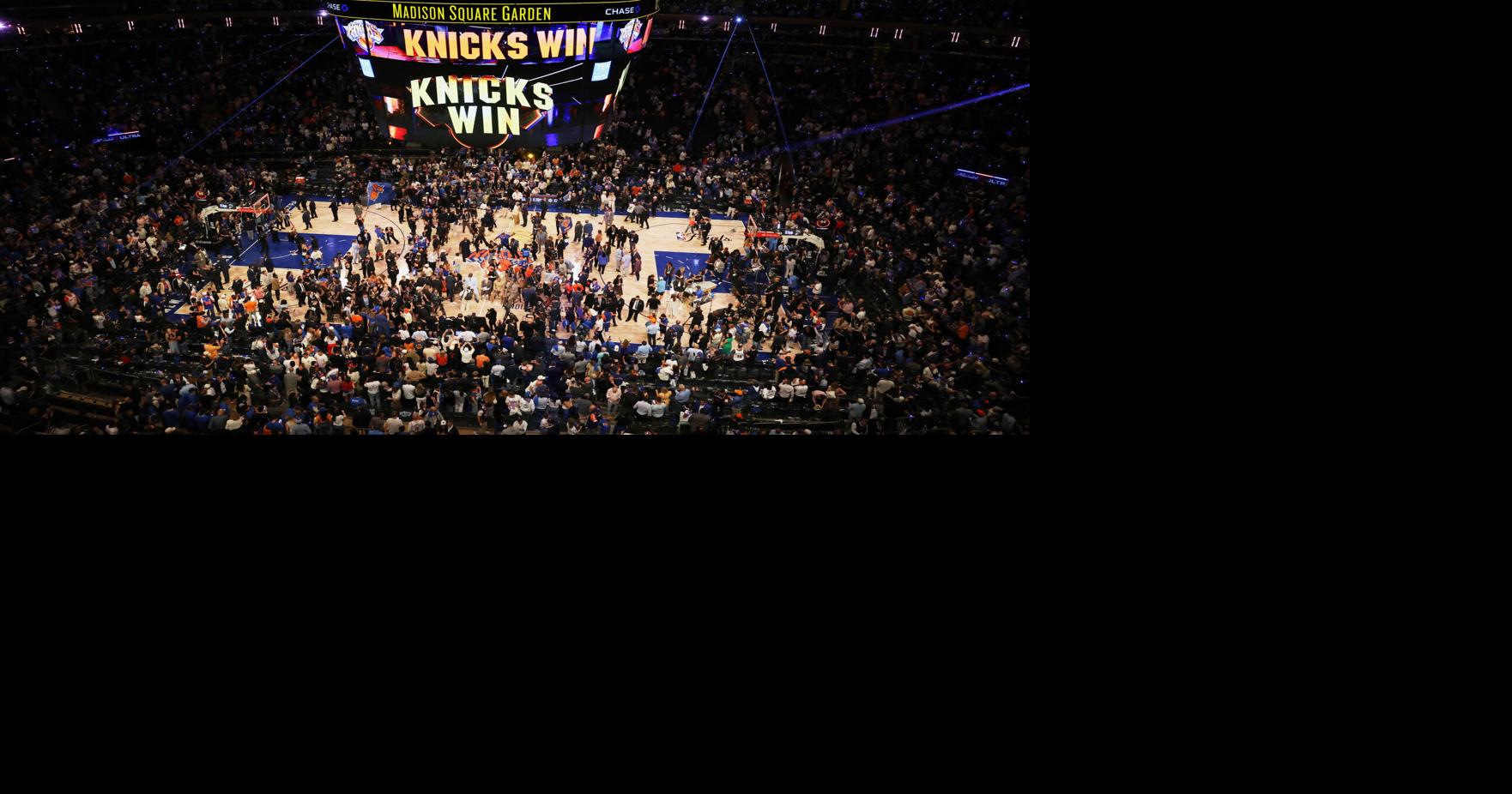 Players and fans at Madison Square Garden erupt as the Knicks complete the biggest comeback in NBA Finals history in Game 4 against the San Antonio Spurs on June 10, 2026.