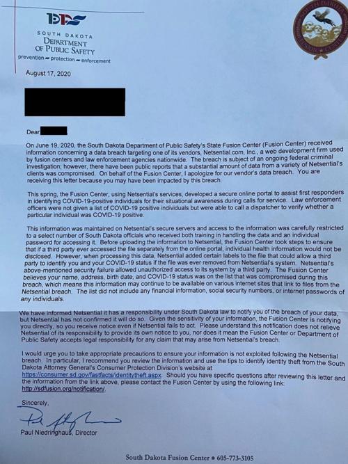 DPS letter regarding a data breach