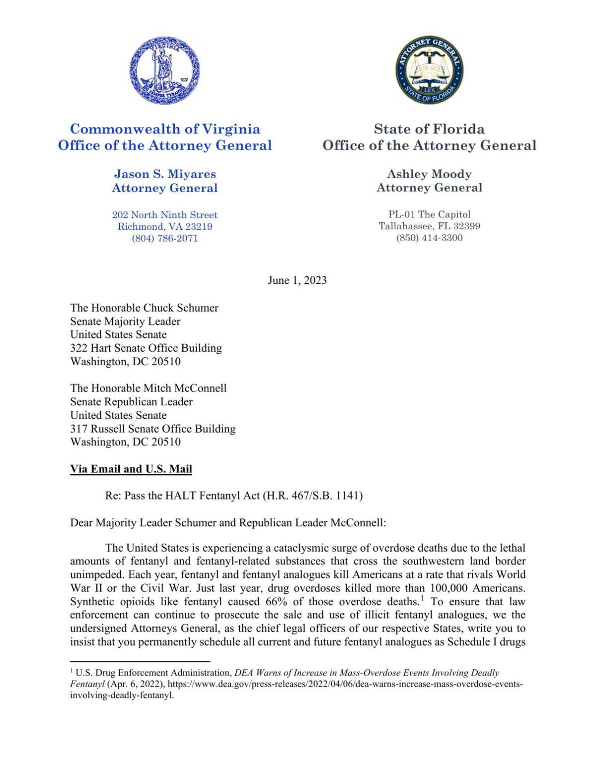 HALT Fentanyl Act Letter