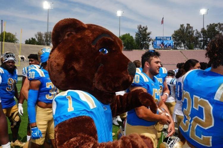 May 2, 2026; Pasadena, CA, USA; UCLA Bruins mascot Josephine Bruin (Josie Bruin) during the spring game at Rose Bowl. Mandatory Credit: Kirby Lee-Imagn Images