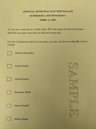 April 11 Summerset City Commission municipal election sample ballot